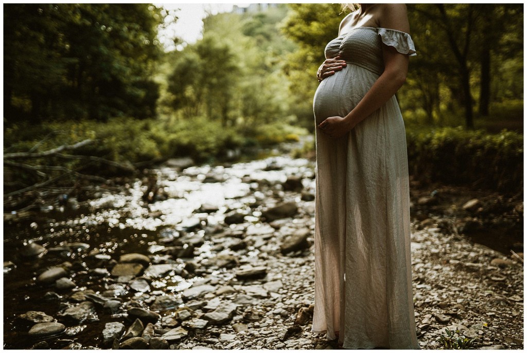 Frick Park Maternity Session by creek 