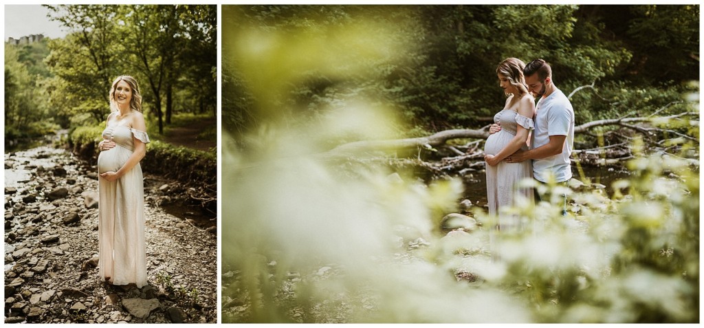 Frick Park Maternity Session by creek 