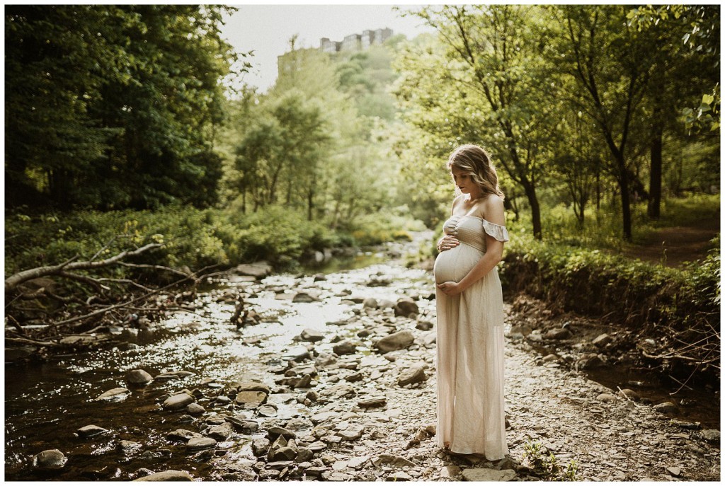 Frick Park Maternity Session by creek 