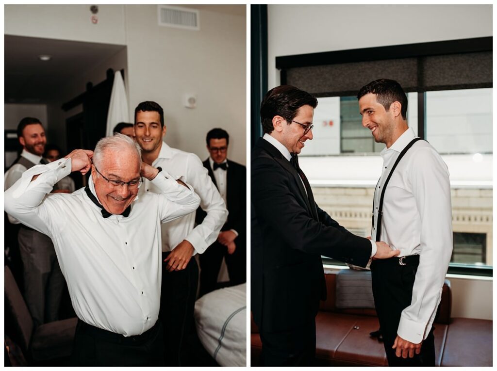 Groom getting ready at oaklander hotel