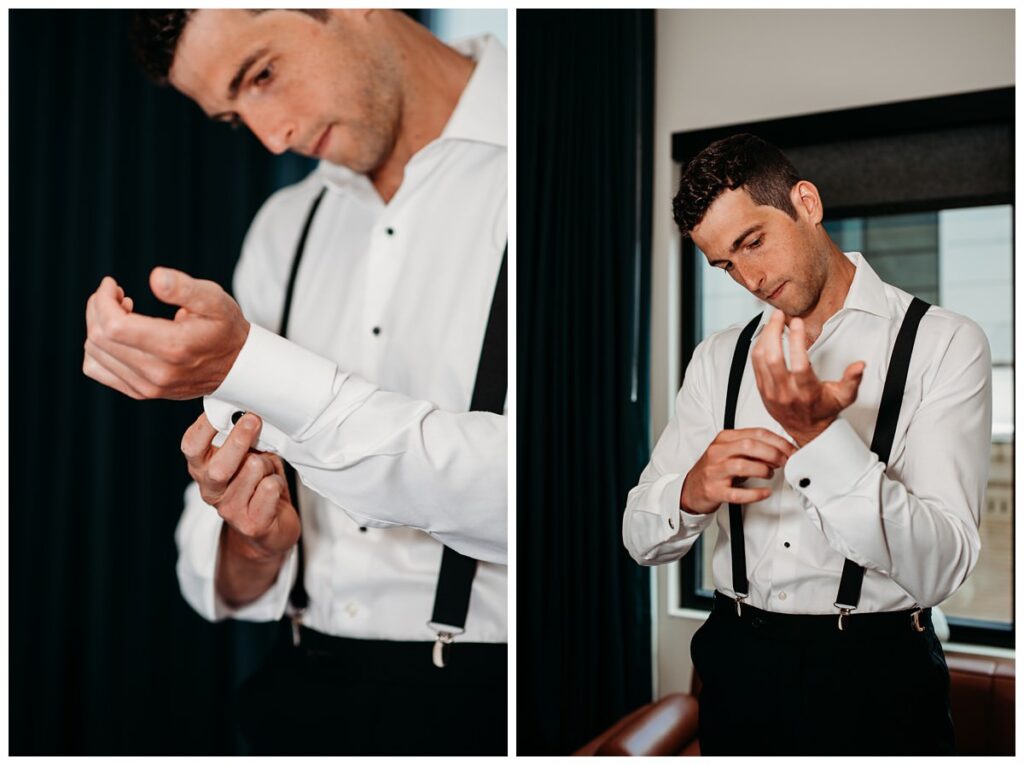 Groom getting ready at oaklander hotel