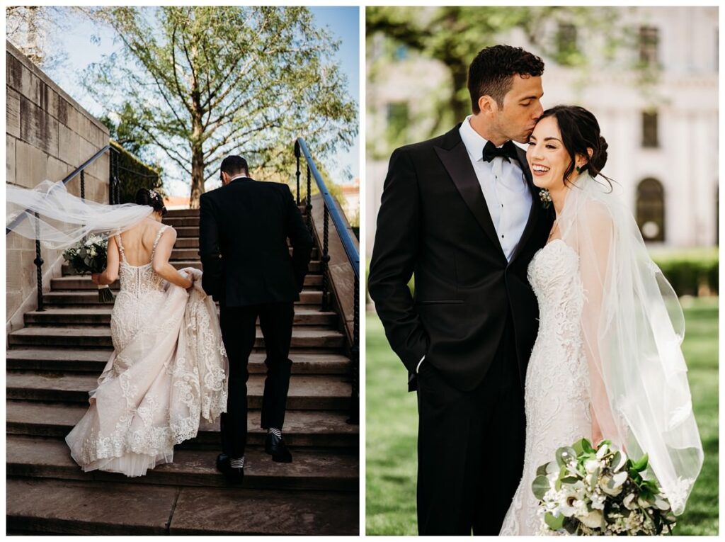 bride and groom at cathedral of learning